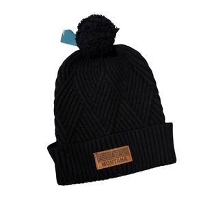 Legacy Montana‎ Black Knit Beanie Hat Cap with Pom Winter Gorpcore Casual